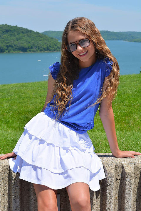 Arshiner Girls Summer Cute High Waist Ruffle Skirt Flared Pleated Solid Color Skirt