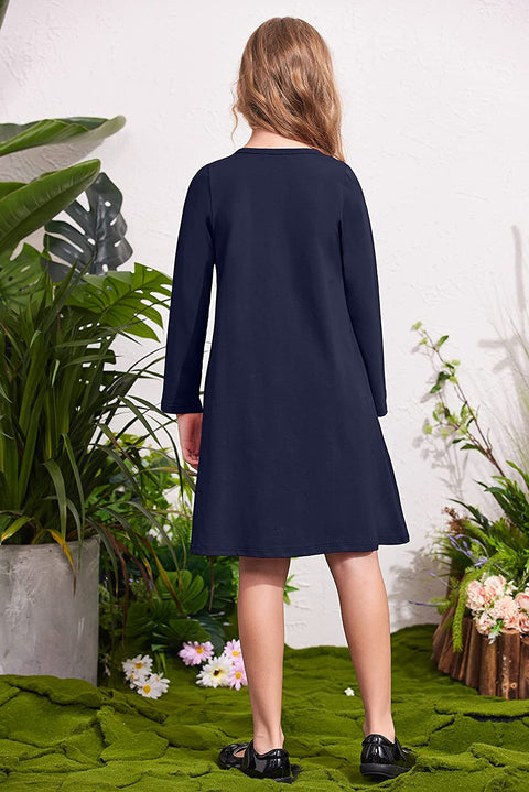 Arshiner Girls Dress Kids Long Sleeve Solid Color Casual T-Shirt Dress
