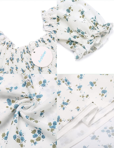 Arshiner Girls Summer Dress Short Puff Sleeve Floral Dress
