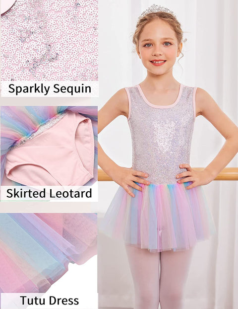 Arshiner?Little?Girls?Sparkly?Sequin?Ballet?Skirted?Leotards?Tutu?Dress?Ballerina?Cross?Straps?Back?Dance?Outfits?for?Kids