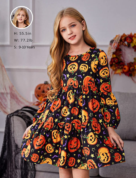 Arshiner Girls Dress Long Lantern Sleeve Loose Flowy Swing Ruffle Tunic Dresses