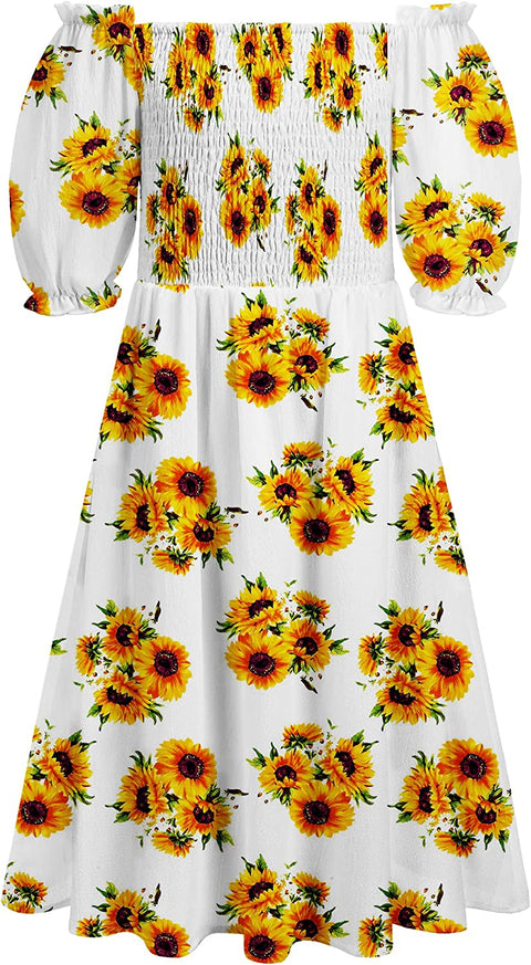 Arshiner Girls Summer Dress Short Puff Sleeve Floral Dress