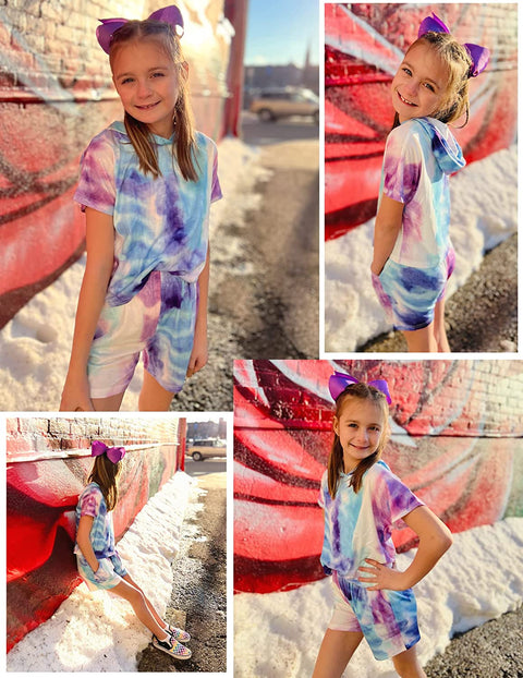 Arshiner Girls Tie Dye Two Piece Outfit Crop Tops and Short Pants