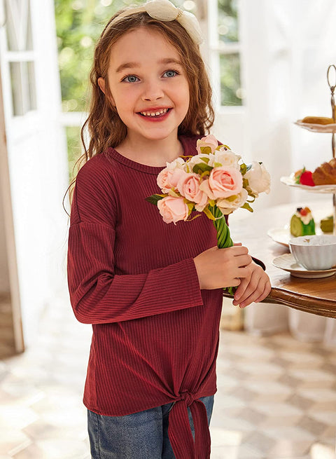 Arshiner Girls Knit Tops Colorblock Shirts Long Sleeve Sweaters