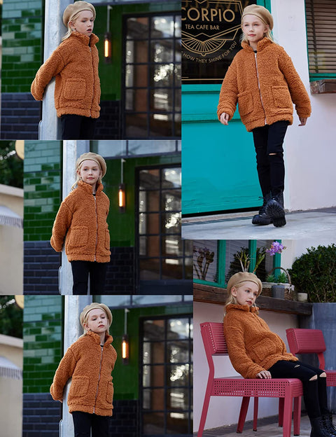 Arshiner Girls Full Zip Fleece Jacket Sherpa Outwear Coat