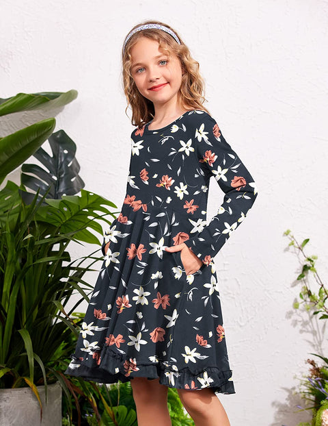 Arshiner Girls Dress Long Sleeve A Line Twirly Skater Dresses