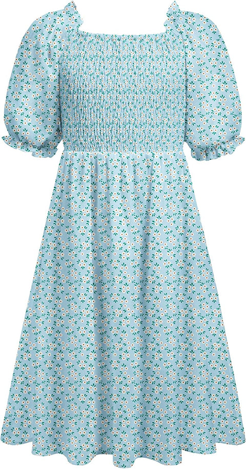 Arshiner Girls Summer Dress Short Puff Sleeve Floral Dress
