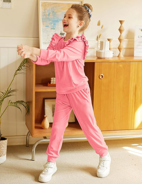 Arshiner 2 Piece Girls Outfits Sets Velour Tracksuit Sweatsuit