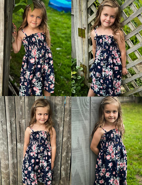 Arshiner Girl's Summer Sleeveless Casual Sundress Holiday Smock Cami Button Dress for 4-12 Years