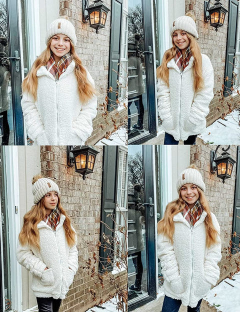 Arshiner Girls Full Zip Fleece Jacket Sherpa Outwear Coat