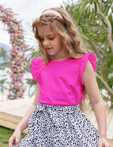 Arshiner Little Girls Plain Flutter T Shirts Ruffle Sleeve Tank Tops