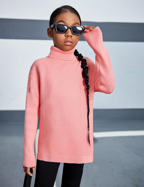 Arshiner Girls Sweaters Turtleneck Kids Tunic Long Sleeve Knit Tops