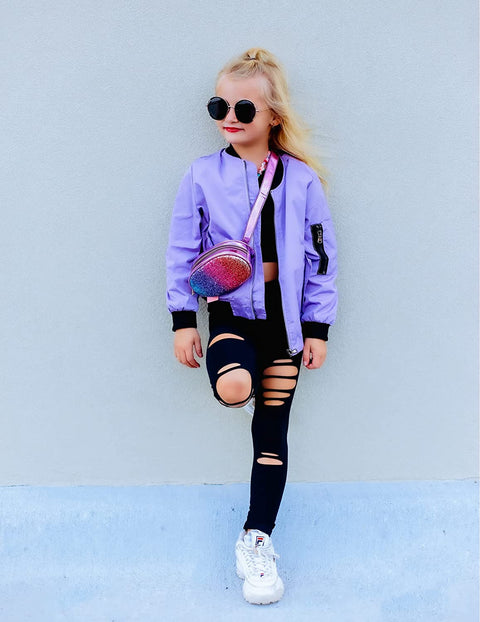 Arshiner Girls Bomber Jacket Casual Coat Zip Up Outerwear
