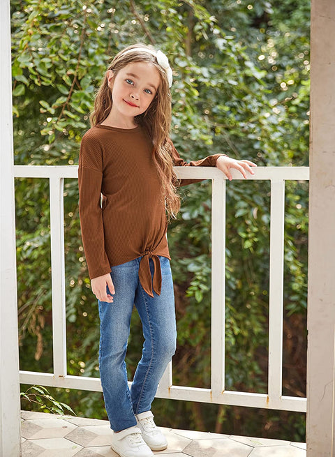 Arshiner Girls Knit Tops Colorblock Shirts Long Sleeve Sweaters