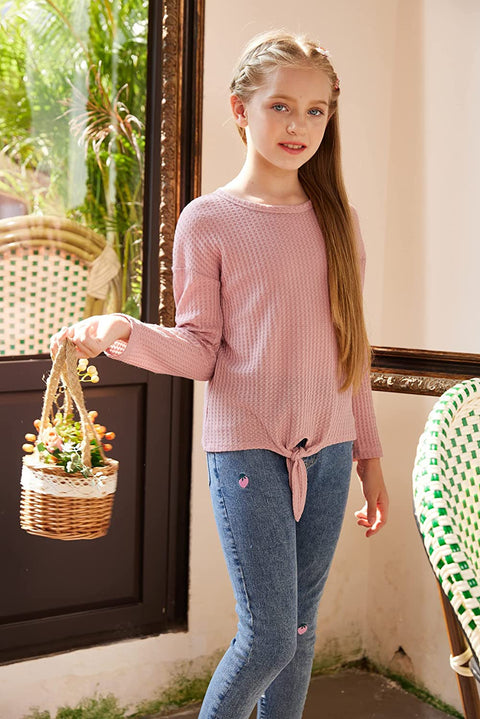 Arshiner Girls Knit Tops Colorblock Shirts Long Sleeve Sweaters