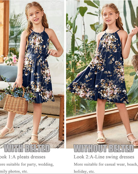 Arshiner Girls Summer Dress Halter Neck A-Line Swing Sundress
