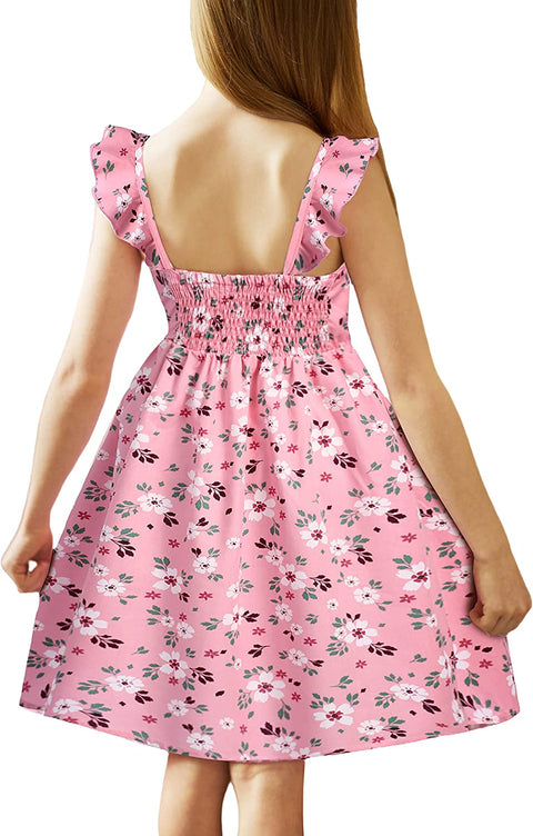 Arshiner Girls Linen Ruffle Backless Dress