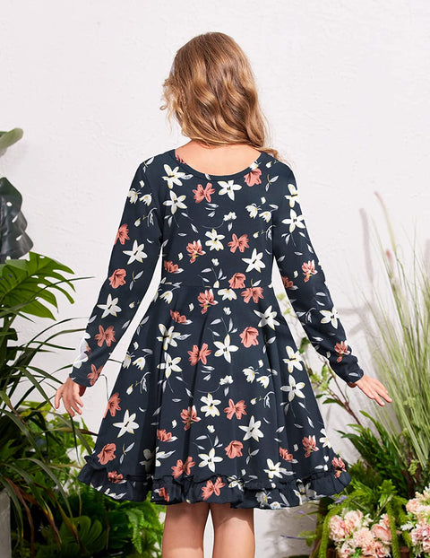 Arshiner Girls Dress Long Sleeve A Line Twirly Skater Dresses