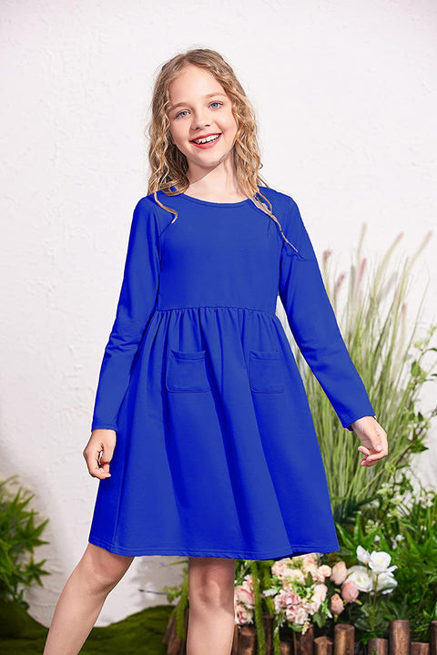 Arshiner Little Girls Dress Long Sleeve Casual Skater Pocket Dress