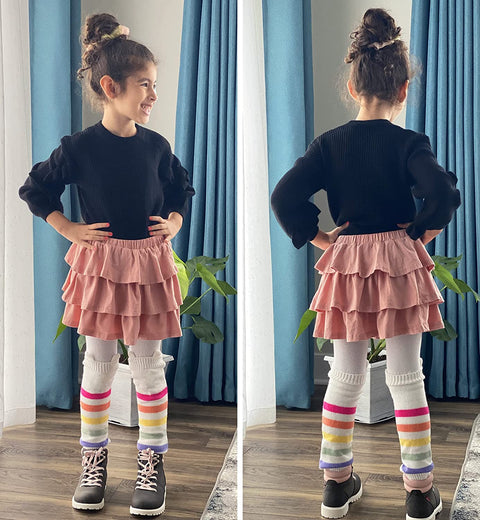 Arshiner Girls Summer Cute High Waist Ruffle Skirt Flared Pleated Solid Color Skirt