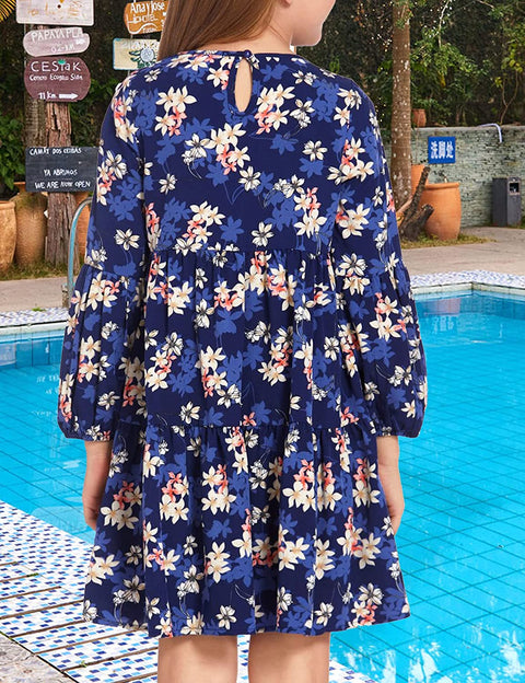 Arshiner Girls Dress Long Lantern Sleeve Loose Flowy Swing Ruffle Tunic Dresses