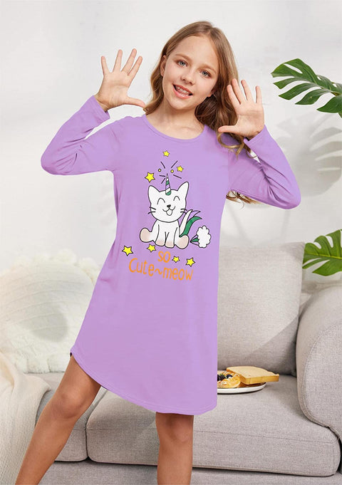 Arshiner Girls Nightgowns Long Sleeve Print Pajamas Nightdress