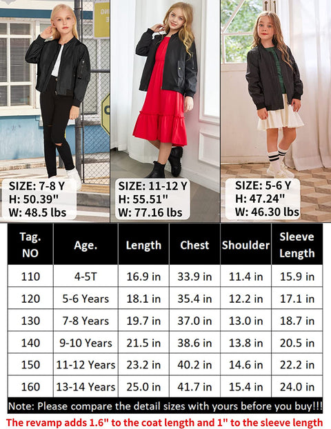 Arshiner Girls Bomber Jacket Casual Coat Zip Up Outerwear