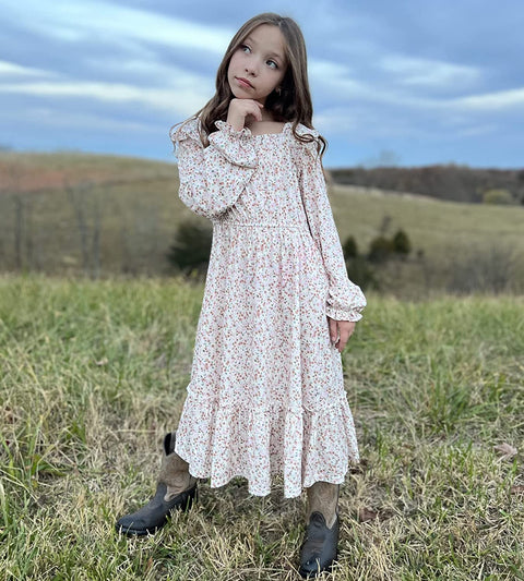 Arshiner Girls Trendy Long Sleeve Ruffle Hem Elastic Waist Dresses