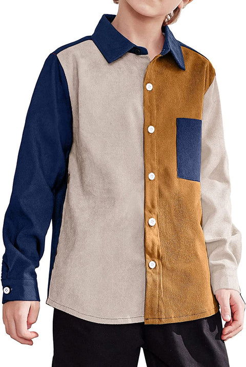 Arshiner Boys Corduroy Button Down Shirts Long Sleeve Retro Shacket Jacket Top