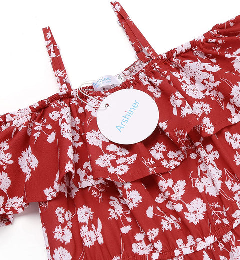 Arshiner Girls Kids Jumpsuit Off Shoulder Ruffle Romper Playsuit Summer Outfits Clothes Set