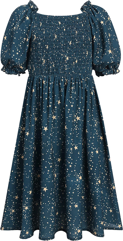 Arshiner Girls Summer Dress Short Puff Sleeve Floral Dress