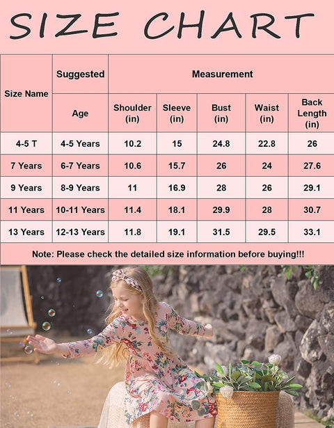 Arshiner Girls Long Sleeve Floral Dress Boho Twirly Skater Swing Dresses