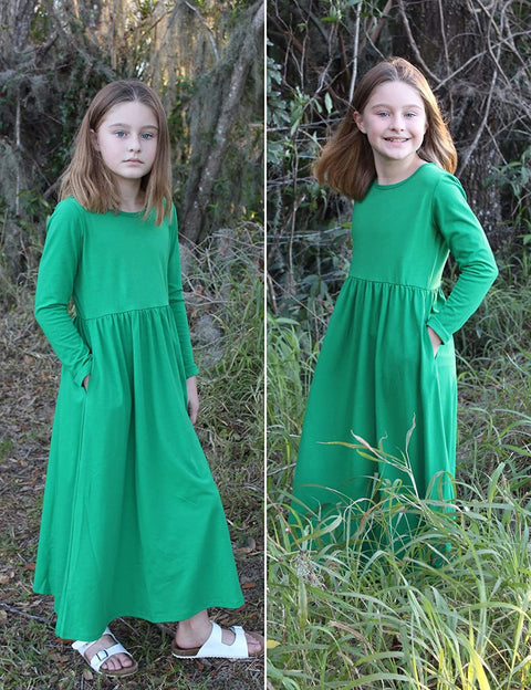 Arshiner Girls Long Sleeve Solid Loose Casual Maxi Dress