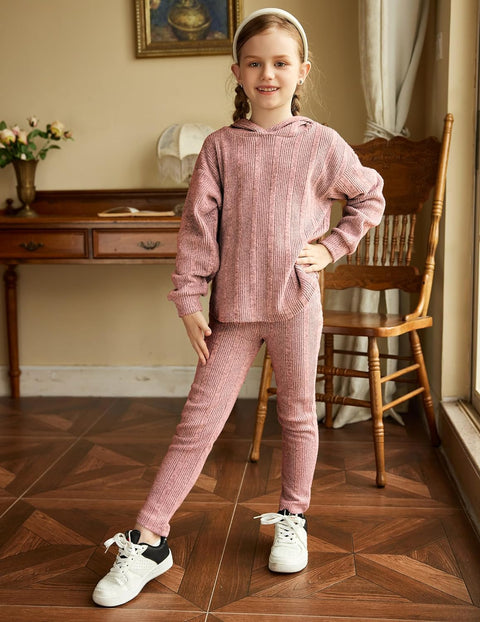 Arshiner Girl's Sweaters Set 2 Piece Outfits Rib-Knit Sweatsuits Cute Pullover Sweatshirt and Sweatpants Kids Tracksuits