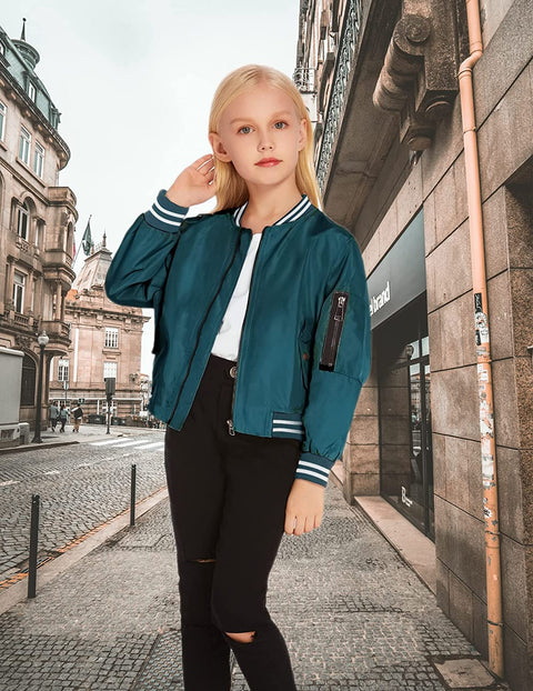 Arshiner Girls Bomber Jacket Casual Coat Zip Up Outerwear