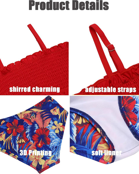 Arshiner Girls Bikini 2 Piece Swimsuit Shirred Bathing Suit Swimwear