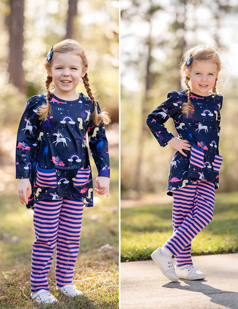 Arshiner Little Girls Unicorn Clothing Sets Long Sleeve Boutique Birthday Outfits 2 PCS Tops Pants