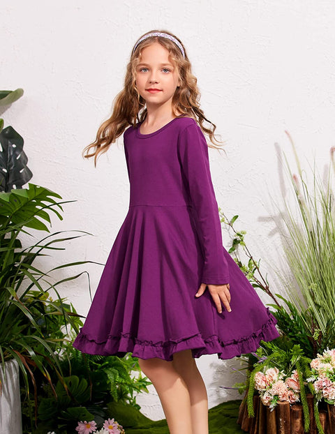 Arshiner Girls Dress Long Sleeve A Line Twirly Skater Dresses