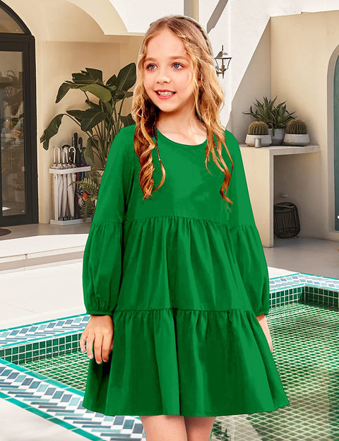Arshiner Girls Dress Long Lantern Sleeve Loose Flowy Swing Ruffle Tunic Dresses