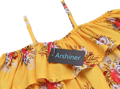 Arshiner Girls Kids Jumpsuit Off Shoulder Ruffle Romper Playsuit Summer Outfits Clothes Set