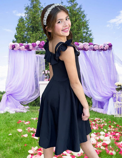 Arshiner Girls Dress Off Shoulder Flutter Sleeve Midi Swing Dresses