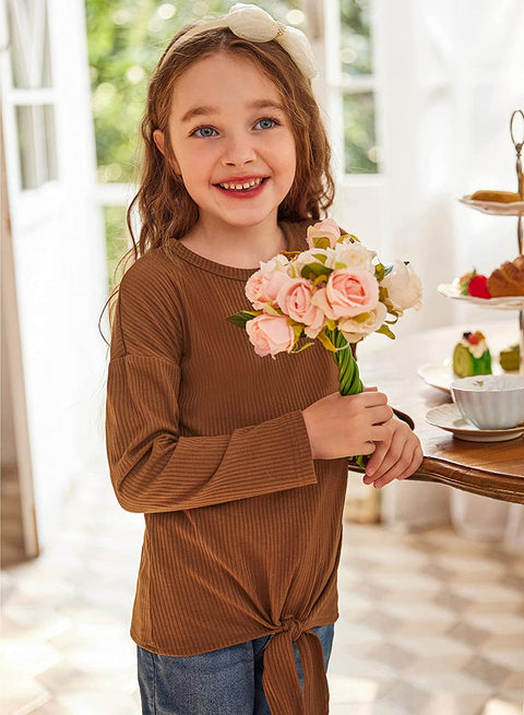Arshiner Girls Knit Tops Colorblock Shirts Long Sleeve Sweaters