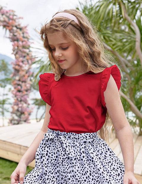 Arshiner Little Girls Plain Flutter T Shirts Ruffle Sleeve Tank Tops