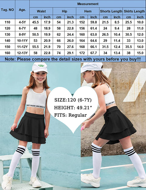 Arshiner Girl's Sport Skirts with Shorts Athletic Performance Pleated Skort with Pockets for Golf, Tennis, Running, 4T-13