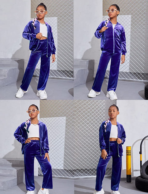 Arshiner 2 Piece Outfits for Girls Velour Tracksuit Hoodie and Jogger Set Sweatsuit Athletic Clothes Sets