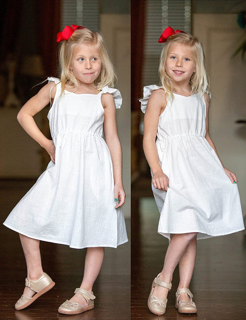 Arshiner Girls Linen Ruffle Backless Dress