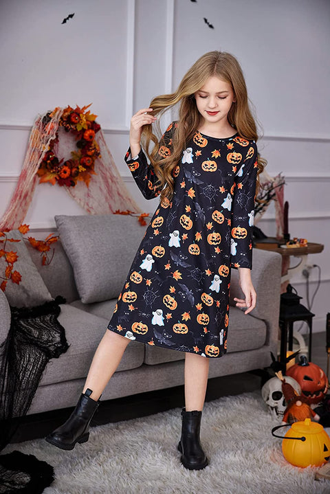 Arshiner Girls Dress Kids Long Sleeve Solid Color Casual T-Shirt Dress