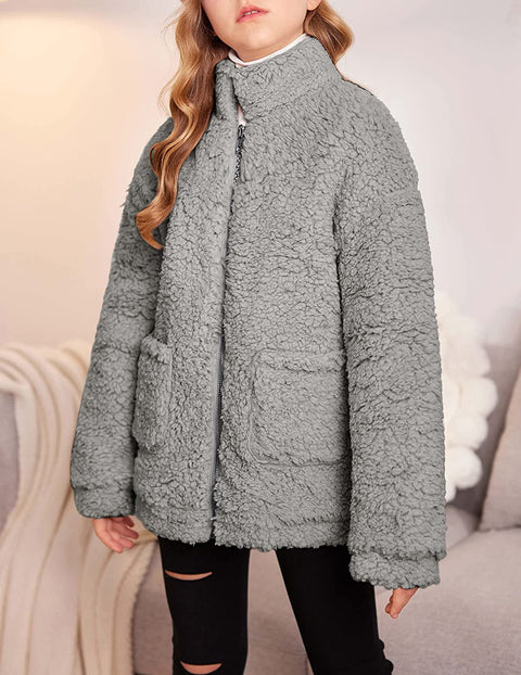 Arshiner Girls Full Zip Fleece Jacket Sherpa Outwear Coat