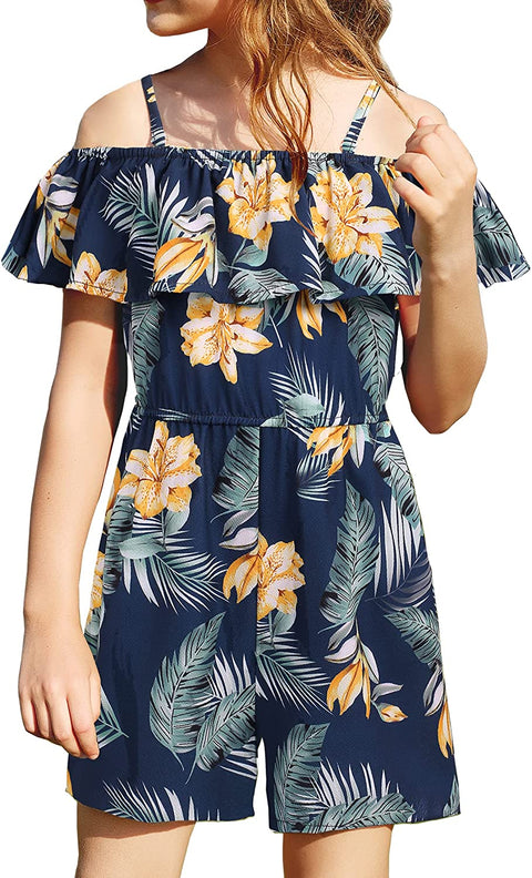 Arshiner Girls Kids Jumpsuit Off Shoulder Ruffle Romper Playsuit Summer Outfits Clothes Set
