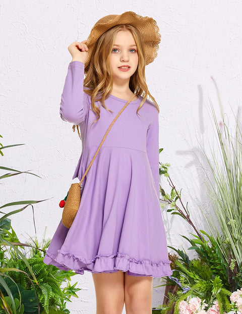Arshiner Girls Dress Long Sleeve A Line Twirly Skater Dresses